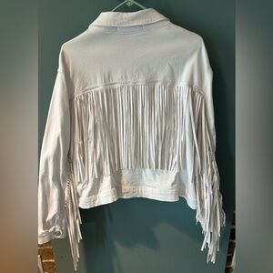 White Fringe Jean Jacket for Women